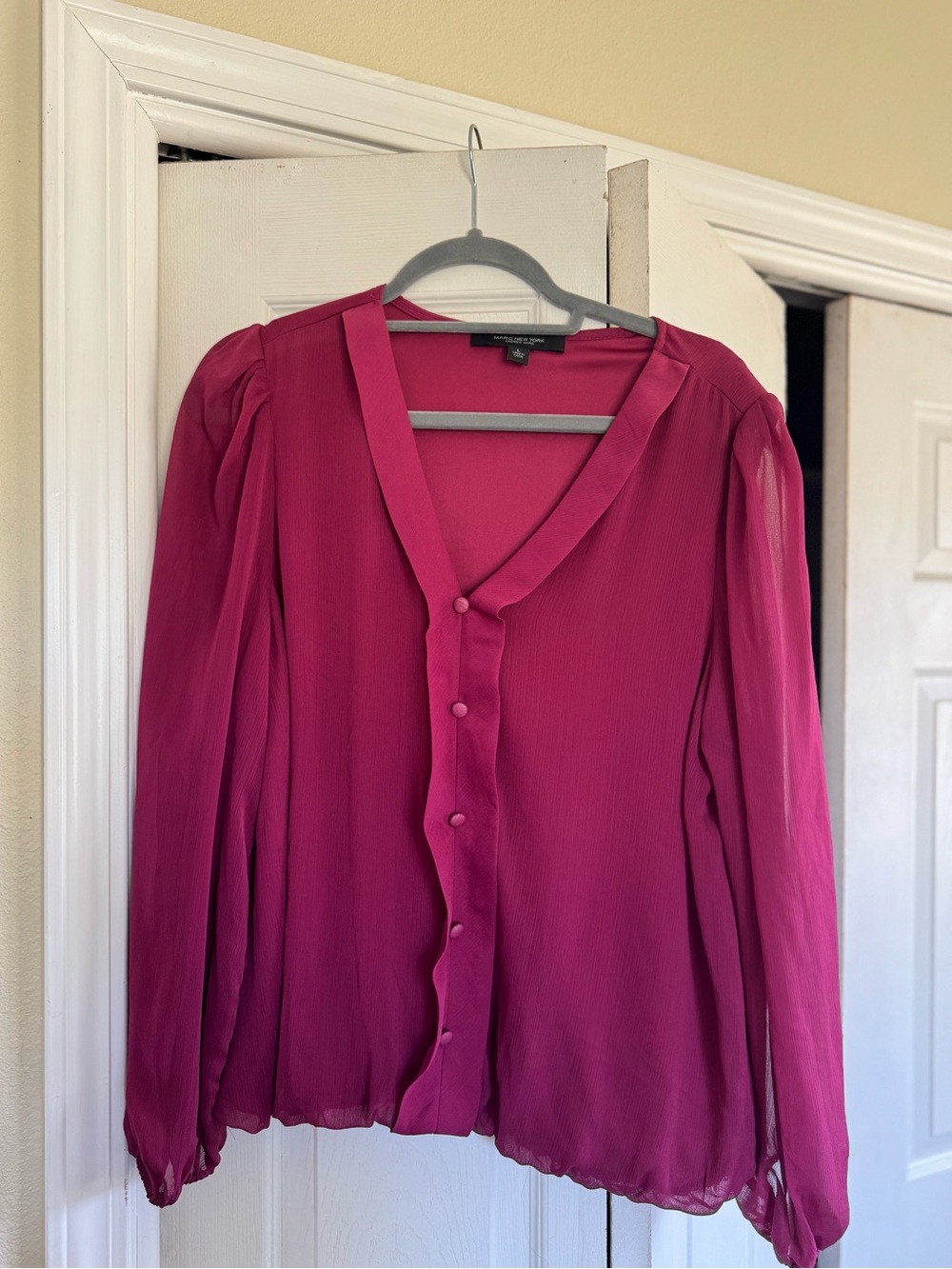 Marc New York Fuchsia Button-Front V-Neck Blouse
